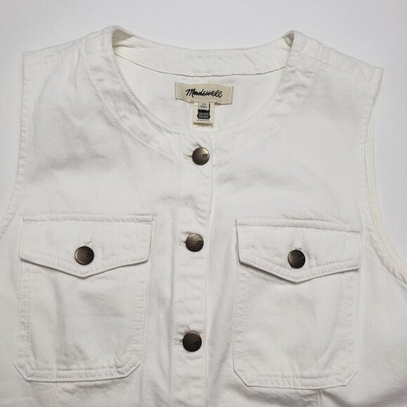 Madewell Denim High Crewneck Vest Women's Size 12 Tile White Utility Pockets NWT - Picture 14 of 16